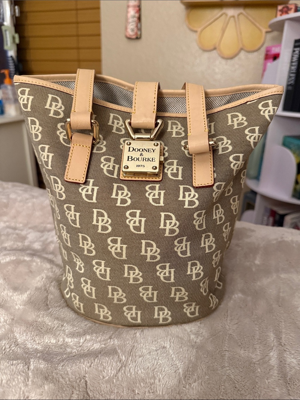 Dooney & Bourke Tan Signature Logo Bucket Bag